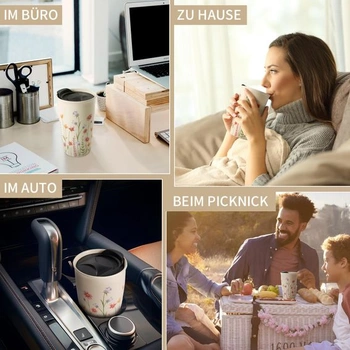 ANTIS'S HOME Keramický hrnek na kávu s sebou se silikonovým víčkem, dvoustěnný termohrnek 280ml s