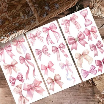 OLYCRAFT Sada 3 ružových mašlí na nábytok a remeslá, veľké samolepky na nábytok 15x30 cm s koketnou