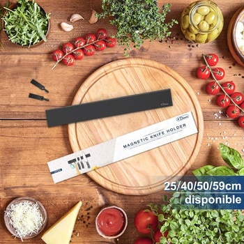 Magnetický prúžok na nože Dmore 30 cm s 2 háčikmi, čierny magnetický držiak na nože bez vŕtania,