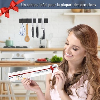 Magnetický prúžok na nože Dmore 30 cm s 2 háčikmi, čierny magnetický držiak na nože bez vŕtania,