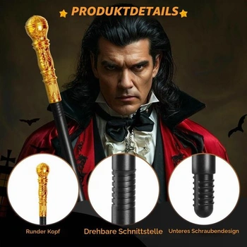 AUYAO Halloween Gothic Vintage vycházková hůlka Kouzelnická hůlka Cosplay rekvizity zlatá – 80 cm