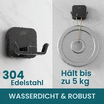 Háčky na ručníky TAILI, 2 kusy, přísavka, vrtání není nutné, čtvercové, typ D, černé, dvojitý háček
