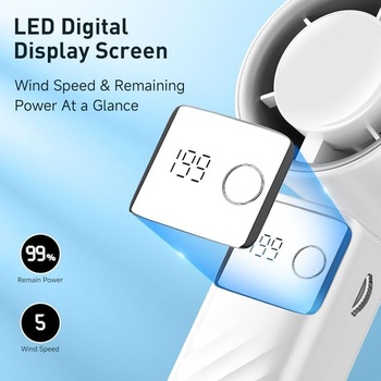 Ruční ventilátor, mini přenosný ventilátor s LCD displejem a 199 rychlostmi, tichý USB ventilátor s