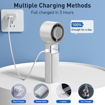 Ruční ventilátor, mini přenosný ventilátor s LCD displejem a 199 rychlostmi, tichý USB ventilátor s