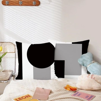 Obliečka na vankúš 45x45 cm, sada 4 kusov, geometrický patchworkový vzor, ​​čierna, biela, šedá,