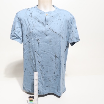 Pánske tričko HMIYA, 100% bavlna, vintage henley, krátky rukáv, letné, ležérne, veľkosť XL, čierna,