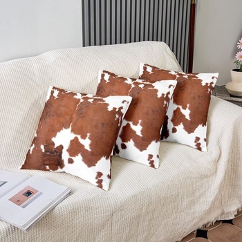 Obliečky na vankúše s potlačou kráv, sada 2 kusov, mäkké, huňaté, nadýchané, potlač hovädzej kože,
