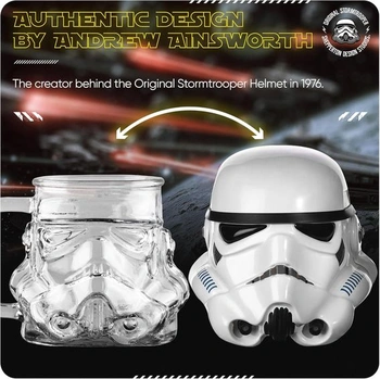 Originální pivní hrnek s motivem helmy Stormtrooper, průhledný pivní hrnek v ikonickém designu