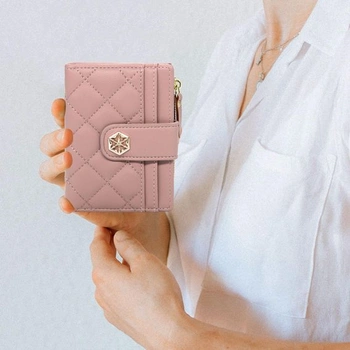 Dámská malá kožená peněženka LJCZKA, dvojitá skládací peněženka s RFID ochranou, růžová peněženka