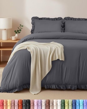 Posteľná súprava Utopia Bedding s volánikmi 220x240, šedá 240x220cm + 2 x obliečky na vankúš 65x65cm