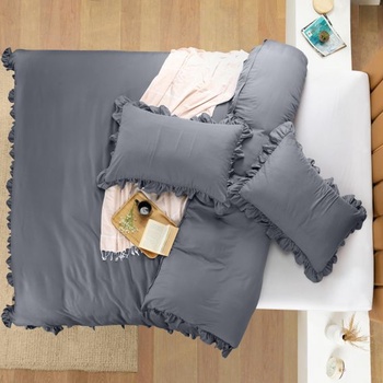 Posteľná súprava Utopia Bedding s volánikmi 220x240, šedá 240x220cm + 2 x obliečky na vankúš 65x65cm