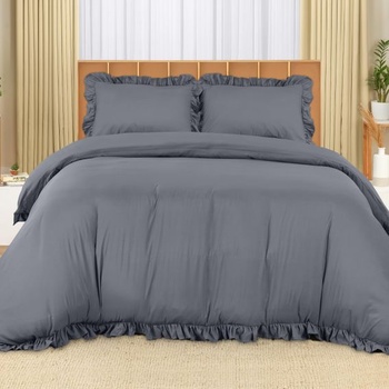 Posteľná súprava Utopia Bedding s volánikmi 220x240, šedá 240x220cm + 2 x obliečky na vankúš 65x65cm