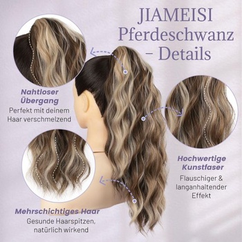 JIAMEISI Prodlužování culíku, 45 cm příčesek do culíku, syntetický, vlnitý, kudrnatý, prodlužování