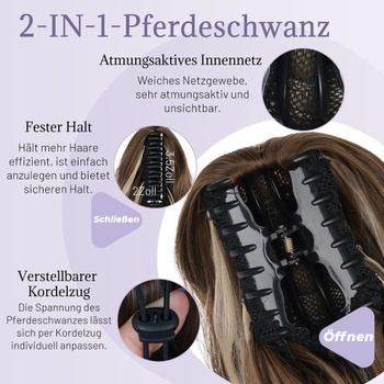 JIAMEISI Prodlužování culíku, 45 cm příčesek do culíku, syntetický, vlnitý, kudrnatý, prodlužování