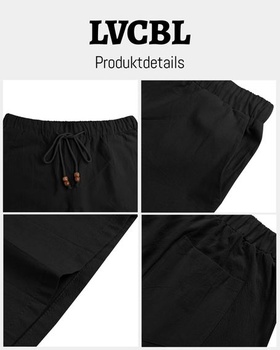 Pánské lněné kraťasy LVCBL, lehké letní kraťasy s kapsami, velikost 3XL, černé