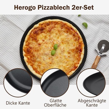 Súprava 2 plechov na pizzu Herogo, okrúhly plech na pizzu z nerezovej ocele s priemerom 30 cm s nepriľnavým