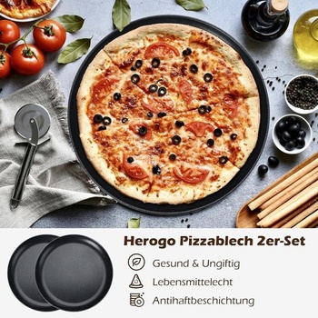 Súprava 2 plechov na pizzu Herogo, okrúhly plech na pizzu z nerezovej ocele s priemerom 30 cm s nepriľnavým
