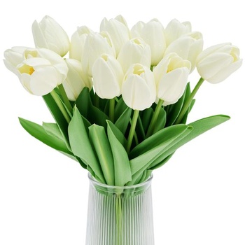 QWORK® 20 umelých tulipánov, umelé kvety ako pravé, dekoratívne kytice na večierky, svadby a domov,