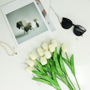 QWORK® 20 umelých tulipánov, umelé kvety ako pravé, dekoratívne kytice na večierky, svadby a domov,