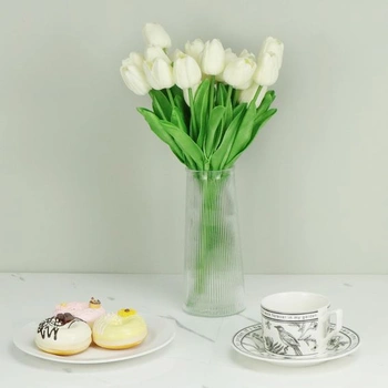 QWORK® 20 umělých tulipánů, umělé květiny jako pravé, dekorativní kytice na večírky, svatby a domů,