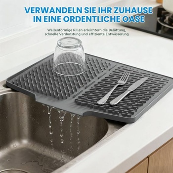 Silikonová odkapávací podložka BuyCard – skládací kuchyňská podložka 40x32 cm s odtokem a