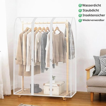 Kryt na vešiak na oblečenie QWORK® so zipsom, 150 x 50 x 150 cm, priehľadný ochranný vak na oblečenie