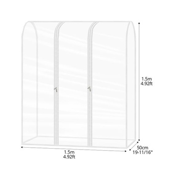 Kryt na vešiak na oblečenie QWORK® so zipsom, 150 x 50 x 150 cm, priehľadný ochranný vak na oblečenie