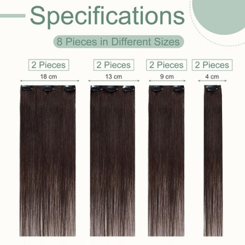 Príčesky na clip-in, Rich Choices, pravé ľudské vlasy, 8 kusov, 25 cm, #2 tmavo hnedé, Remy ľudské