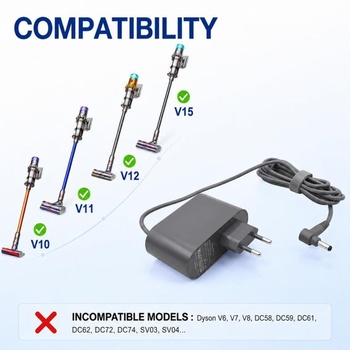 Nabíjačka, 30,45 V, 1100 mA, kompatibilná s Dyson V10, V11, V12 a V15
