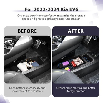 LUWU kompatibilný s Kia EV6 2021-2024 2025 Úložný box s držiakom na nápoje do spodnej časti stredovej