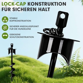 Zemná kotva s poistnou krytkou zabraňujúcou vytiahnutiu, 360° zemný kolík pre psov vonku, na záhradu,