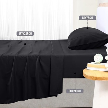 Utopia Bedding 3dielna sada prestieradiel, 90x190cm, čierna | 1 obliečka na vankúš 50x75cm