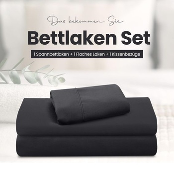 Utopia Bedding 3dielna sada prestieradiel, 90x190cm, čierna | 1 obliečka na vankúš 50x75cm