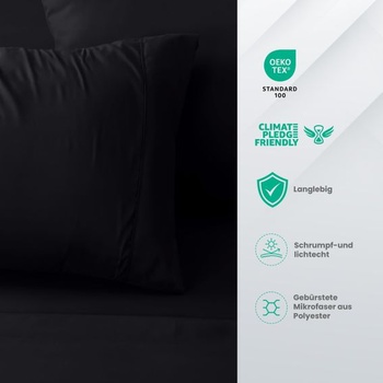 Utopia Bedding 3dielna sada prestieradiel, 90x190cm, čierna | 1 obliečka na vankúš 50x75cm