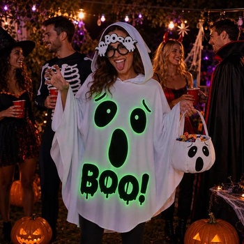 Halloweensky kostým ducha SelfTek pre ženy s pláštenkou svietiacou v tme pre dospelých