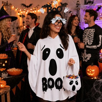 Halloweensky kostým ducha SelfTek pre ženy s pláštenkou svietiacou v tme pre dospelých