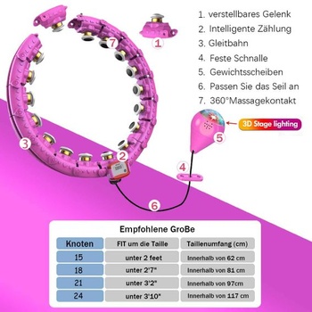 LETAO Chytrá fitness obruč s počítadlom, múdra hula hoop pre dospelých a začiatočníkov, 24