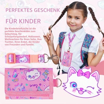 Dětská peněženka PinkSheep pro dívky ve věku 4-18 let, trojdílná, peněženka pro mládež se šňůrkou,