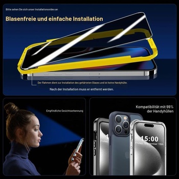 Ochranná fólia na displej QHOHQ pre iPhone 15 Pro [6,1 palca] s 3 chráničmi fotoaparátu, tvrdené