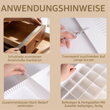10 deliacich prepážok do zásuviek, organizér do zásuviek 38x11 cm, nastaviteľná vložka do zásuvky do