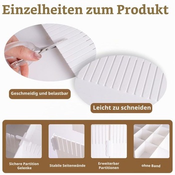 10 deliacich prepážok do zásuviek, organizér do zásuviek 38x11 cm, nastaviteľná vložka do zásuvky do