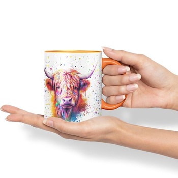Vixar Highland Cow Scottish Farm Animals Aquarell Art Coloured 330ml Hrnček Téglik Darčekový Kávový
