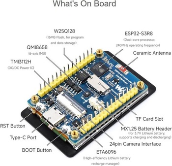 Vývojová deska Waveshare ESP32-S3 s 2palcovým kapacitním dotykovým displejem, 240 × 320 pixelů, 262