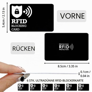 KEYRI 6dielne balenie RFID blokovacích kariet, ochrana kreditných kariet Safecard, čierna