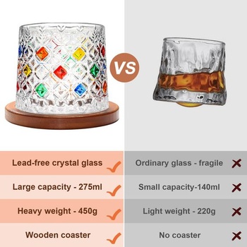 Uten otočné poháre na vodu, 4 ks pohárov na whisky 275 ml, bambusové podtácky A-1-4 ks 4 kusy