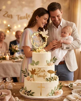 4 ozdoby na krstné torty s LED diódami, ozdoby na krstné torty z dreva a akrylu