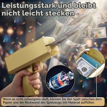 CPROSP Zlatá pištoľ na peniaze – Elektrická pištoľ na peniaze so 100 bankovkami na hracie peniaze