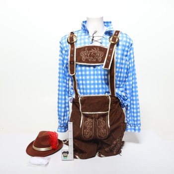 Pánský kostým Spooktacular Creations s modrými kostkami a německým bavorským vzorem na Oktoberfest