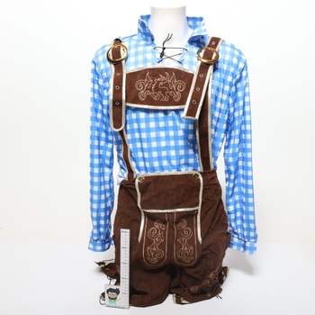 Pánský kostým Spooktacular Creations s modrými kostkami a německým bavorským vzorem na Oktoberfest