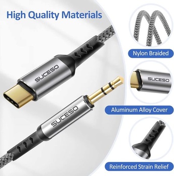 Kábel SUCESO USB-C na 3,5 mm Aux s audio konektorom typu C Kábel USB-C na 3,5 mm Aux kompatibilný so